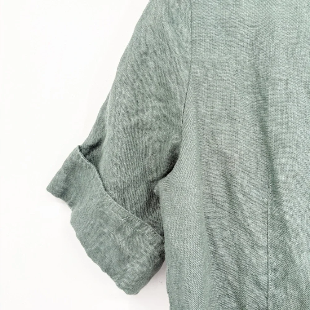 Mango Womens Green 100% Linen Natural Breathable Utility Wide Leg Jumpsuit M